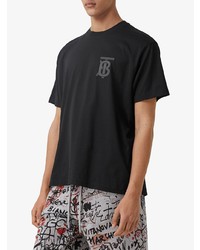 schwarzes bedrucktes T-Shirt mit einem Rundhalsausschnitt von Burberry