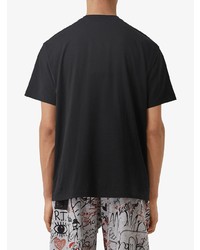 schwarzes bedrucktes T-Shirt mit einem Rundhalsausschnitt von Burberry