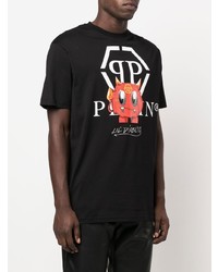 schwarzes bedrucktes T-Shirt mit einem Rundhalsausschnitt von Philipp Plein