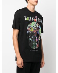 schwarzes bedrucktes T-Shirt mit einem Rundhalsausschnitt von Philipp Plein