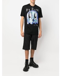 schwarzes bedrucktes T-Shirt mit einem Rundhalsausschnitt von Philipp Plein