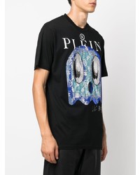 schwarzes bedrucktes T-Shirt mit einem Rundhalsausschnitt von Philipp Plein