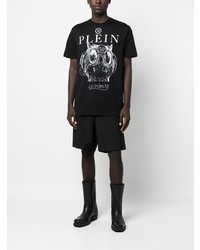 schwarzes bedrucktes T-Shirt mit einem Rundhalsausschnitt von Philipp Plein