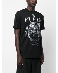 schwarzes bedrucktes T-Shirt mit einem Rundhalsausschnitt von Philipp Plein