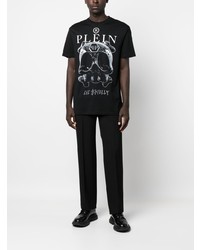 schwarzes bedrucktes T-Shirt mit einem Rundhalsausschnitt von Philipp Plein