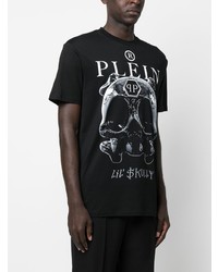 schwarzes bedrucktes T-Shirt mit einem Rundhalsausschnitt von Philipp Plein