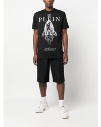 schwarzes bedrucktes T-Shirt mit einem Rundhalsausschnitt von Philipp Plein