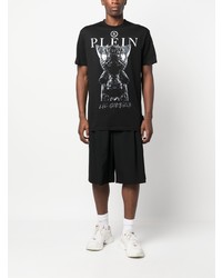 schwarzes bedrucktes T-Shirt mit einem Rundhalsausschnitt von Philipp Plein