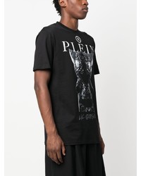 schwarzes bedrucktes T-Shirt mit einem Rundhalsausschnitt von Philipp Plein