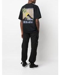 schwarzes bedrucktes T-Shirt mit einem Rundhalsausschnitt von Rhude