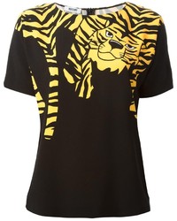 schwarzes bedrucktes T-Shirt mit einem Rundhalsausschnitt von Moschino Cheap & Chic