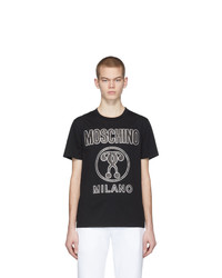 schwarzes bedrucktes T-Shirt mit einem Rundhalsausschnitt von Moschino