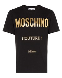 schwarzes bedrucktes T-Shirt mit einem Rundhalsausschnitt von Moschino