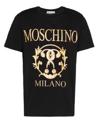 schwarzes bedrucktes T-Shirt mit einem Rundhalsausschnitt von Moschino