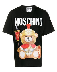 schwarzes bedrucktes T-Shirt mit einem Rundhalsausschnitt von Moschino