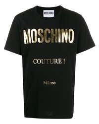 schwarzes bedrucktes T-Shirt mit einem Rundhalsausschnitt von Moschino