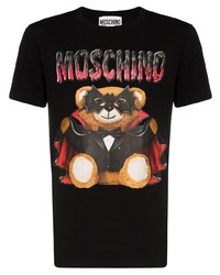 schwarzes bedrucktes T-Shirt mit einem Rundhalsausschnitt von Moschino