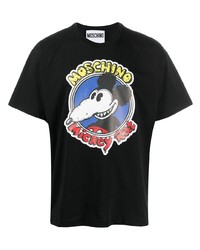 schwarzes bedrucktes T-Shirt mit einem Rundhalsausschnitt von Moschino