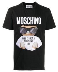 schwarzes bedrucktes T-Shirt mit einem Rundhalsausschnitt von Moschino