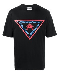 schwarzes bedrucktes T-Shirt mit einem Rundhalsausschnitt von Moschino