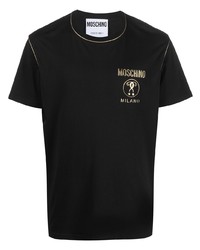 schwarzes bedrucktes T-Shirt mit einem Rundhalsausschnitt von Moschino