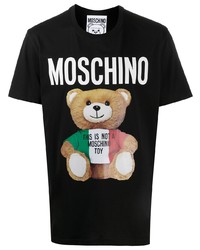 schwarzes bedrucktes T-Shirt mit einem Rundhalsausschnitt von Moschino