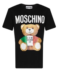 schwarzes bedrucktes T-Shirt mit einem Rundhalsausschnitt von Moschino