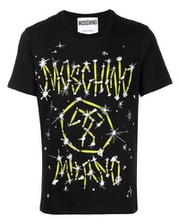 schwarzes bedrucktes T-Shirt mit einem Rundhalsausschnitt von Moschino