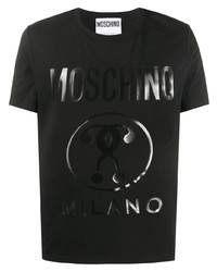 schwarzes bedrucktes T-Shirt mit einem Rundhalsausschnitt von Moschino