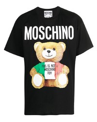 schwarzes bedrucktes T-Shirt mit einem Rundhalsausschnitt von Moschino