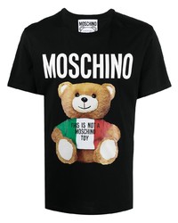 schwarzes bedrucktes T-Shirt mit einem Rundhalsausschnitt von Moschino