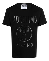 schwarzes bedrucktes T-Shirt mit einem Rundhalsausschnitt von Moschino