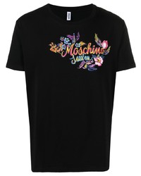 schwarzes bedrucktes T-Shirt mit einem Rundhalsausschnitt von Moschino