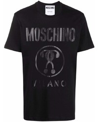 schwarzes bedrucktes T-Shirt mit einem Rundhalsausschnitt von Moschino