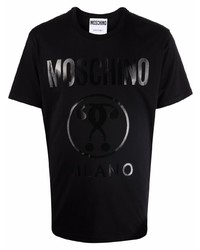 schwarzes bedrucktes T-Shirt mit einem Rundhalsausschnitt von Moschino