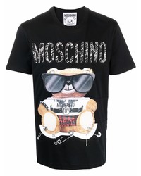 schwarzes bedrucktes T-Shirt mit einem Rundhalsausschnitt von Moschino