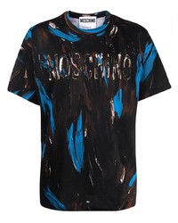 schwarzes bedrucktes T-Shirt mit einem Rundhalsausschnitt von Moschino