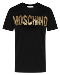 schwarzes bedrucktes T-Shirt mit einem Rundhalsausschnitt von Moschino