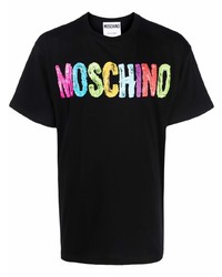 schwarzes bedrucktes T-Shirt mit einem Rundhalsausschnitt von Moschino