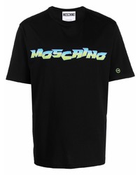 schwarzes bedrucktes T-Shirt mit einem Rundhalsausschnitt von Moschino