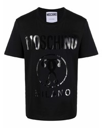 schwarzes bedrucktes T-Shirt mit einem Rundhalsausschnitt von Moschino