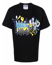 schwarzes bedrucktes T-Shirt mit einem Rundhalsausschnitt von Moschino