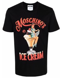 schwarzes bedrucktes T-Shirt mit einem Rundhalsausschnitt von Moschino