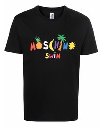 schwarzes bedrucktes T-Shirt mit einem Rundhalsausschnitt von Moschino