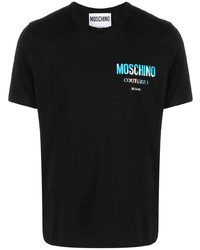 schwarzes bedrucktes T-Shirt mit einem Rundhalsausschnitt von Moschino