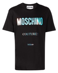 schwarzes bedrucktes T-Shirt mit einem Rundhalsausschnitt von Moschino