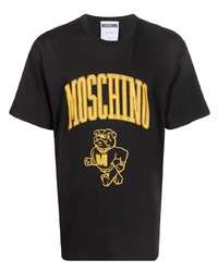 schwarzes bedrucktes T-Shirt mit einem Rundhalsausschnitt von Moschino