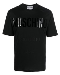 schwarzes bedrucktes T-Shirt mit einem Rundhalsausschnitt von Moschino