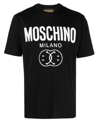 schwarzes bedrucktes T-Shirt mit einem Rundhalsausschnitt von Moschino