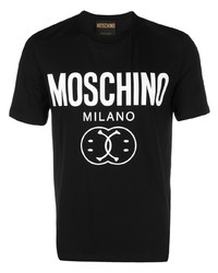 schwarzes bedrucktes T-Shirt mit einem Rundhalsausschnitt von Moschino